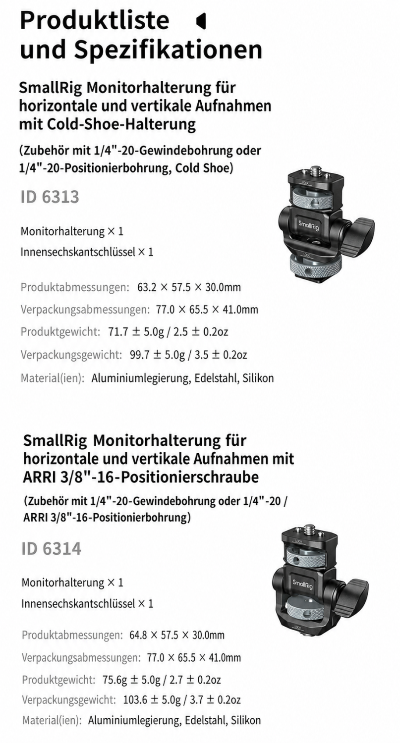 SmallRig Monitor Support 6314 – německá infografika 9