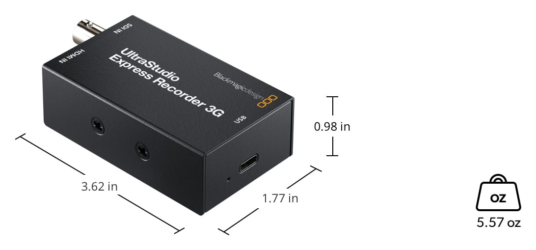 UltraStudio Express Recorder 3G – Abmessungen und Gewicht