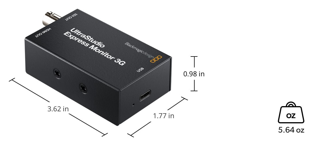 UltraStudio Express Monitor 3G – Abmessungen und Gewicht