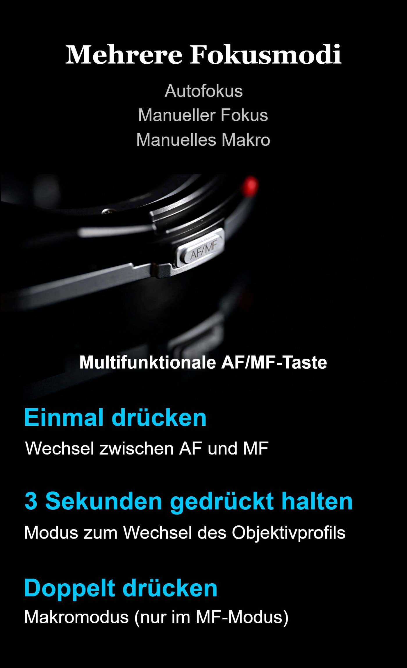 Megadap M2RF – Drei Fokusmodi auf einer Taste