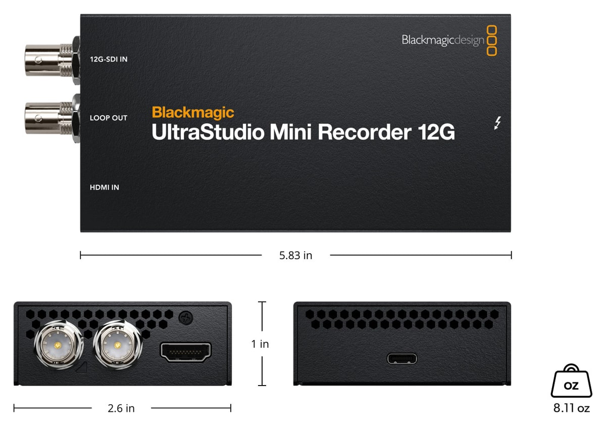 UltraStudio Mini Recorder 12G – Abmessungen und Gewicht