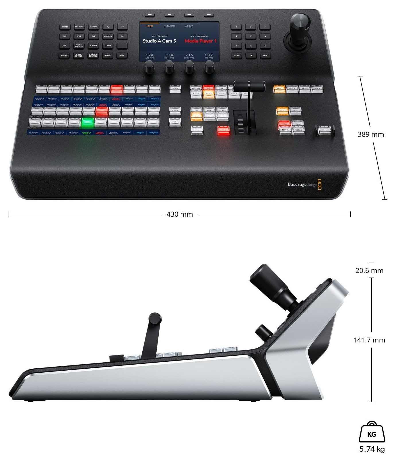 ATEM 1 M/E Advanced Panel 10 – Abmessungen