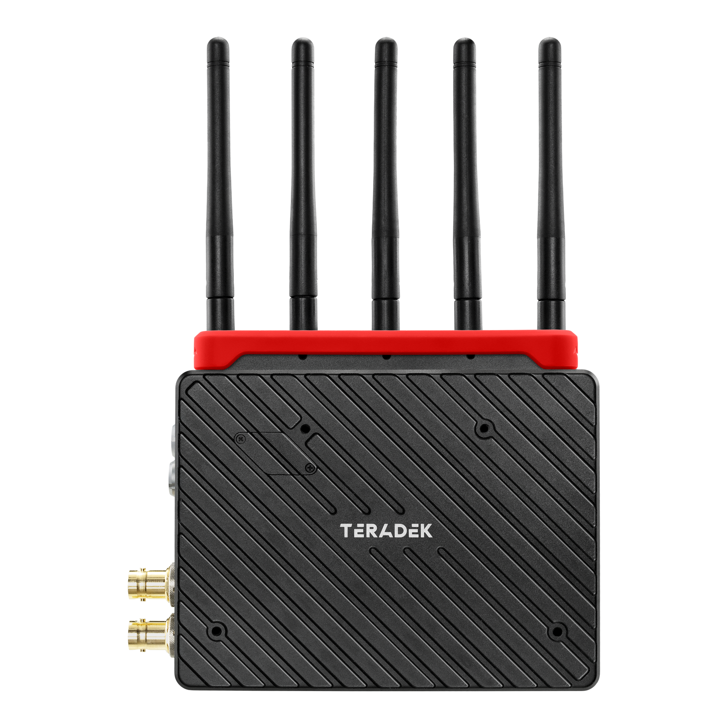 Rotes Kennzeichnungsband Teradek 11-0911 an einem Bolt 6 XT RX Empfänger