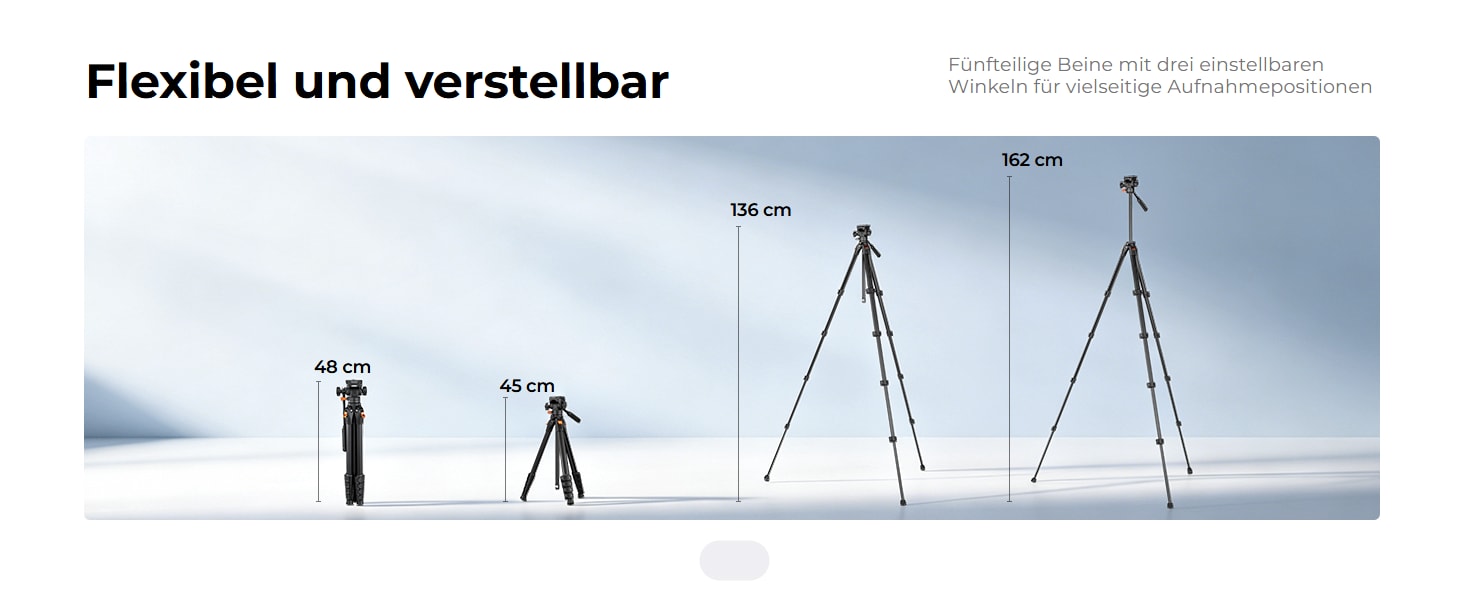 K&F Concept A305A1+FH-04 – 162 cm Aluminium-Videostativ mit Fluidkopf