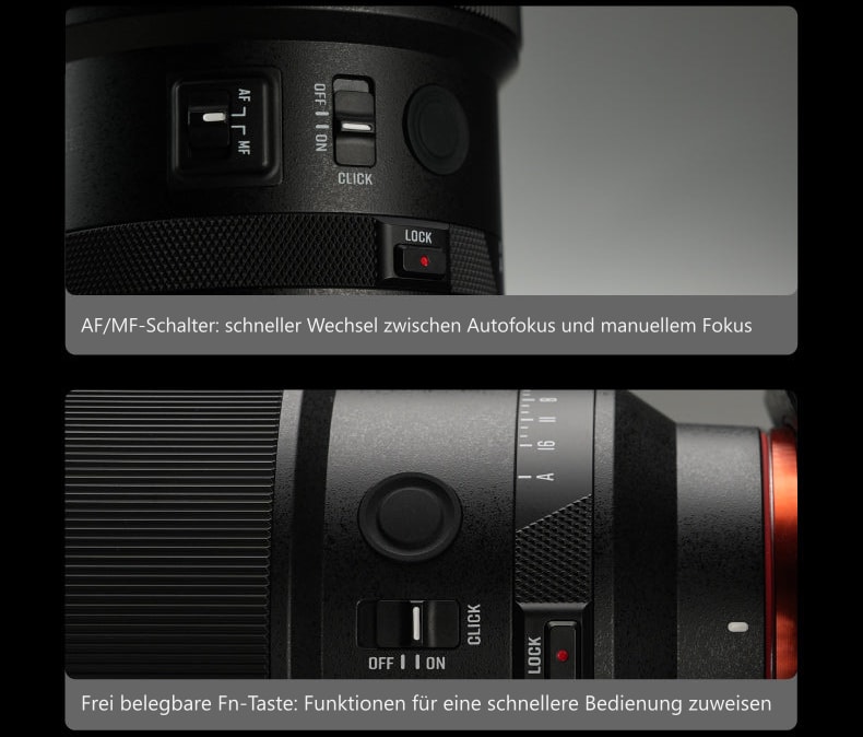 Meike 85mm F1.4 STM MIX II FE – Bedienelemente am Objektiv
