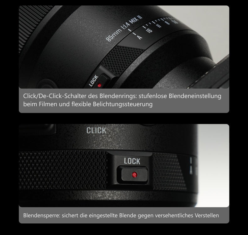 Meike 85mm F1.4 STM MIX II FE – Bedienelemente am Objektiv