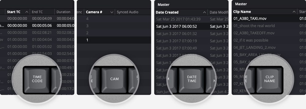 DaVinci Resolve Editor Keyboard – Sortieren des Quellbands