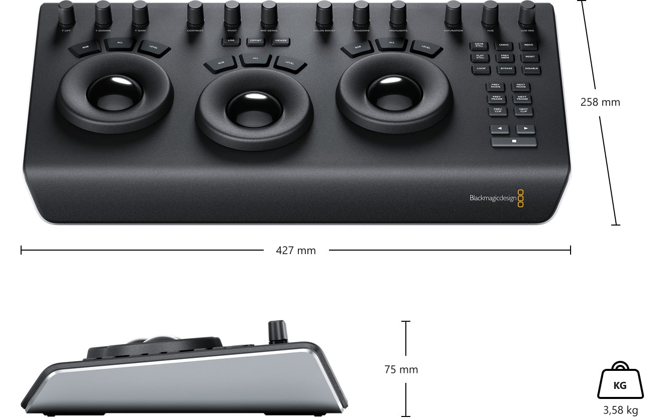 DaVinci Resolve Micro Panel – Abmessungen und Gewicht