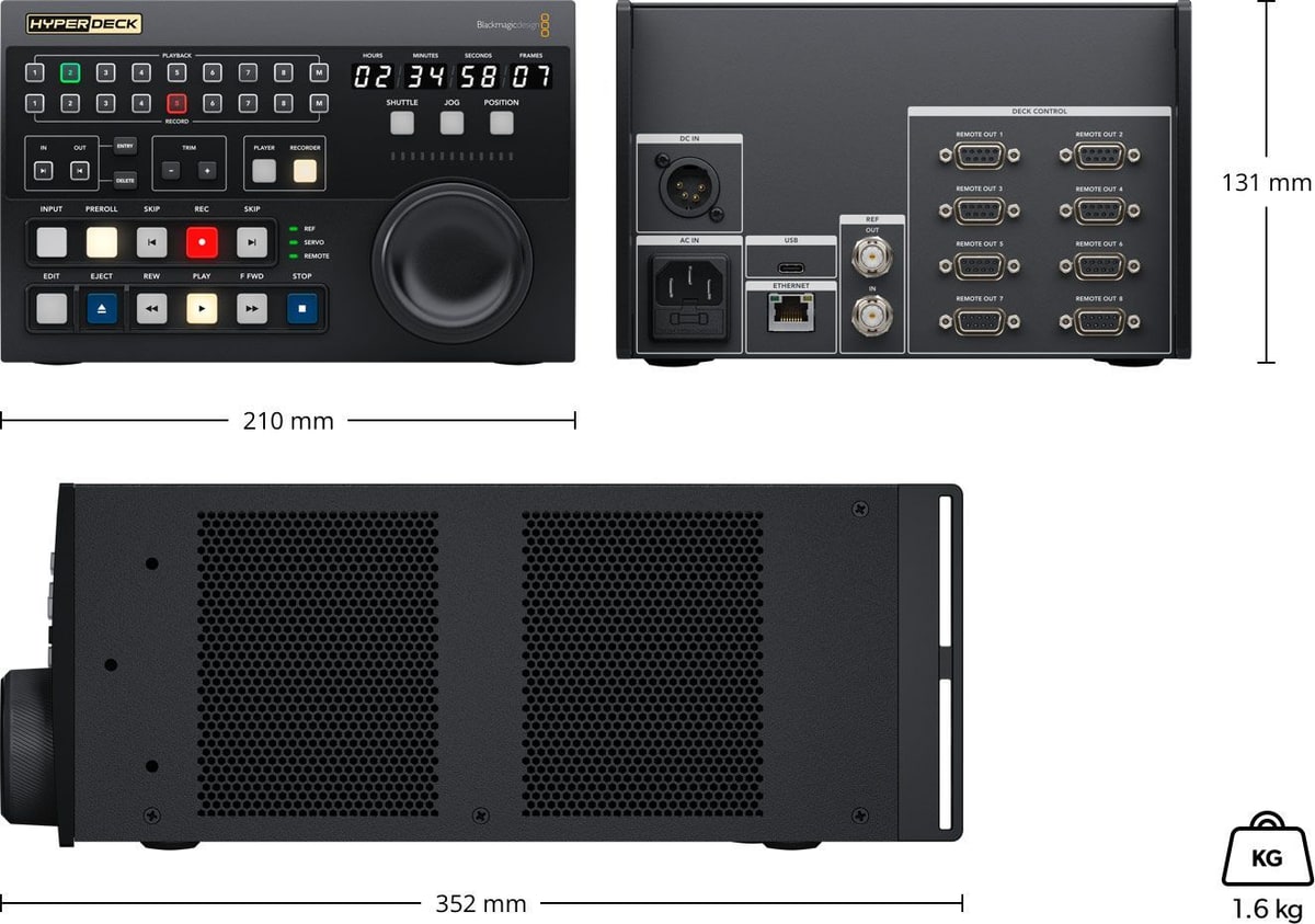 HyperDeck Extreme Control – Abmessungen und Gewicht