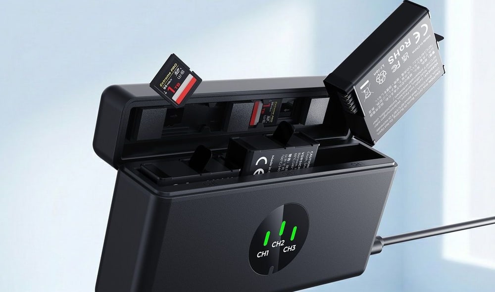 Ladegerät mit 3 Schächten