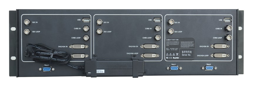 3G-SDI-, DVI- und CVBS-Eingänge mit Durchschleifausgang