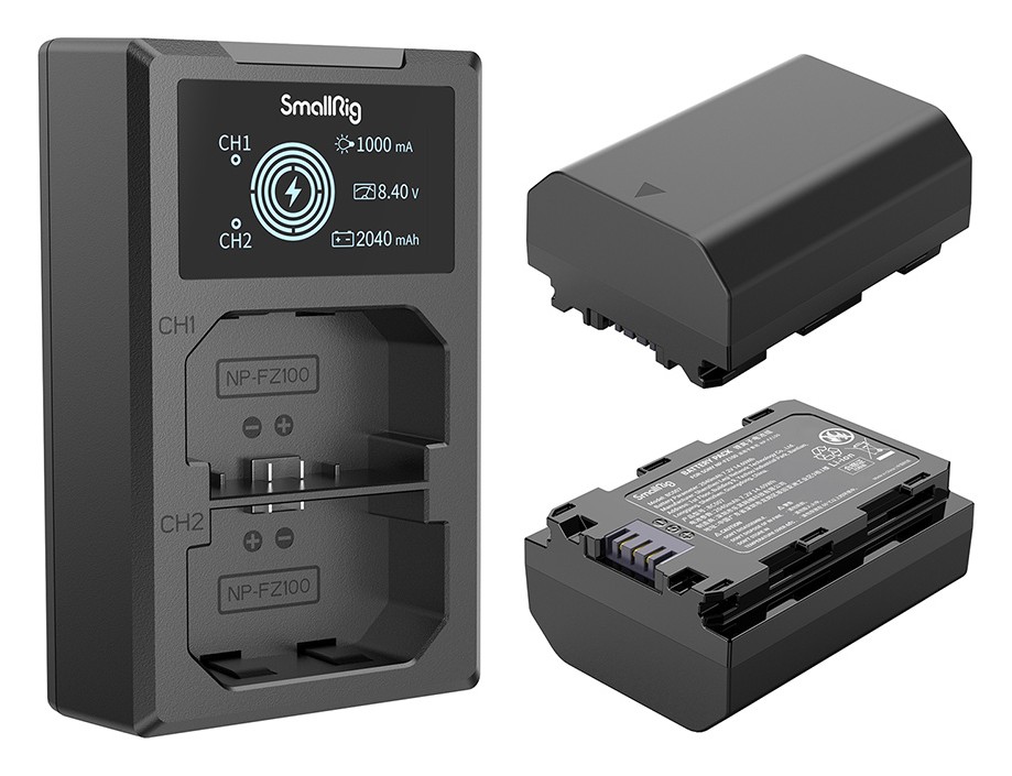 SmallRig NP-FZ100 Camera Battery and Charger Kit 3824B – Zwei Akkus, ein Dual-Ladegerät
