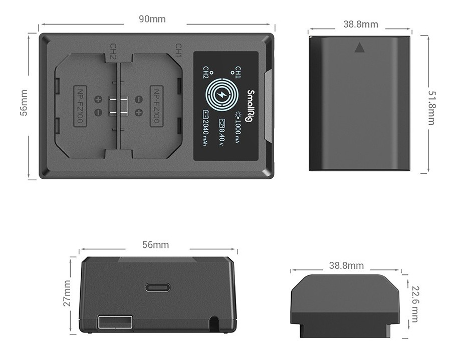 SmallRig NP-FZ100 Camera Battery and Charger Kit 3824B – Kompakte Abmessungen
