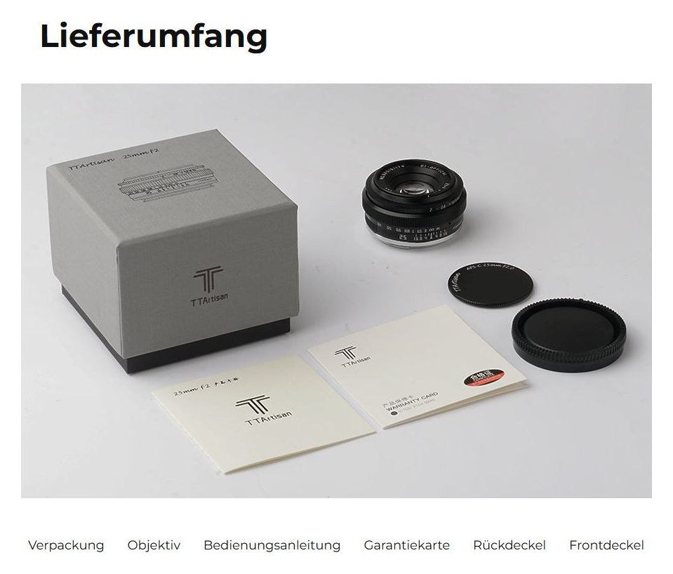 TTArtisan APS-C 25mm F2 – Inhalt der Verpackung