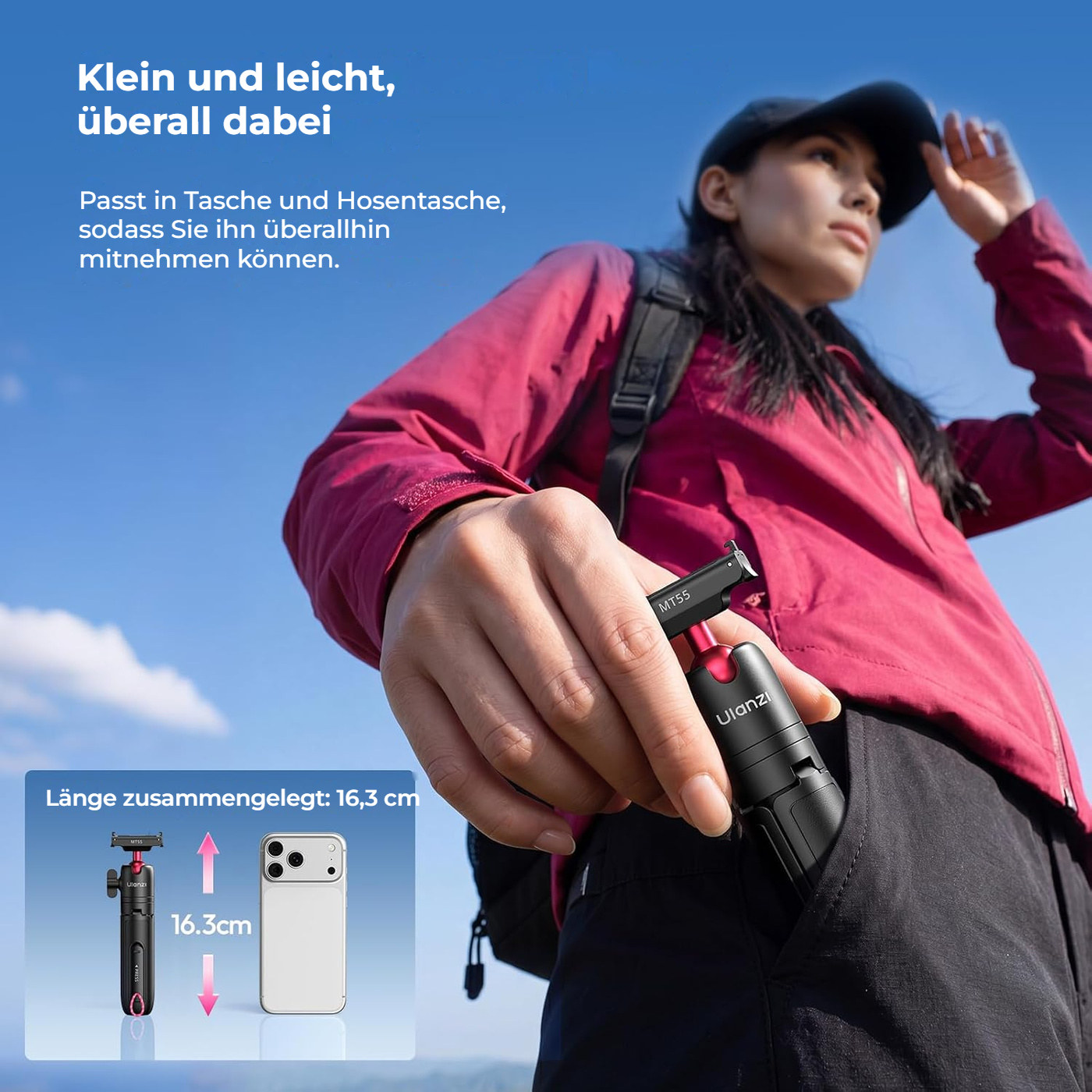 Ulanzi MT55 SnapGo ministativ a selfie tyč – 123 g a 16,3 cm po složení