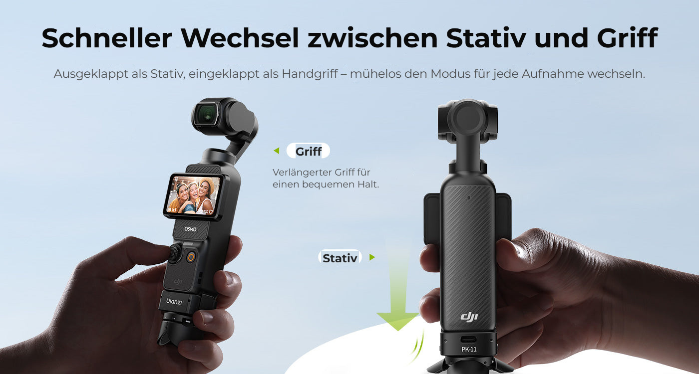 Ulanzi Pocket 3 Mini Tripod Kit PK-08 + PK-11 – Přepínání mezi stativem a rukojetí