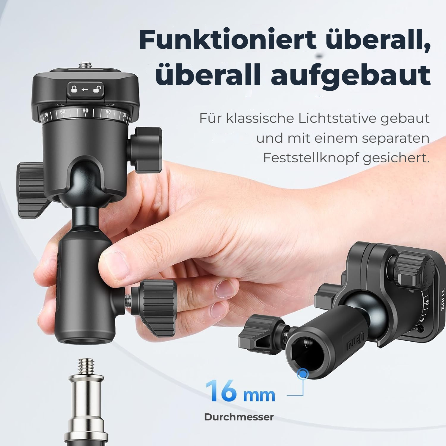 Ulanzi TH02 Uka obrácená kulová hlava – Pro standardní 16mm světelné stojany