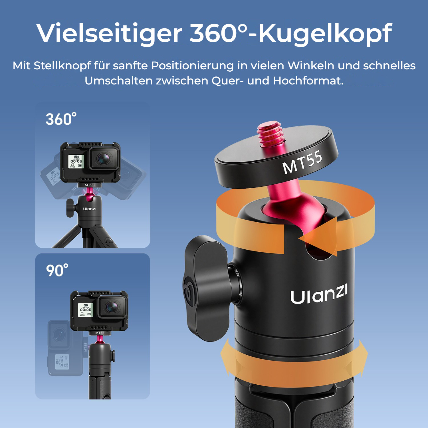 Ulanzi MT55 SnapGo ministativ a selfie tyč s uchycením 1/4″ – Kulová hlava 360°