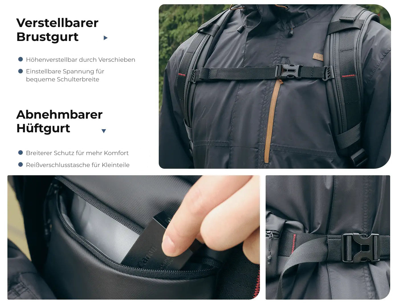 Ulanzi BP10 Hardshell Camera Backpack – Hrudní popruh a odnímatelný bederní pás