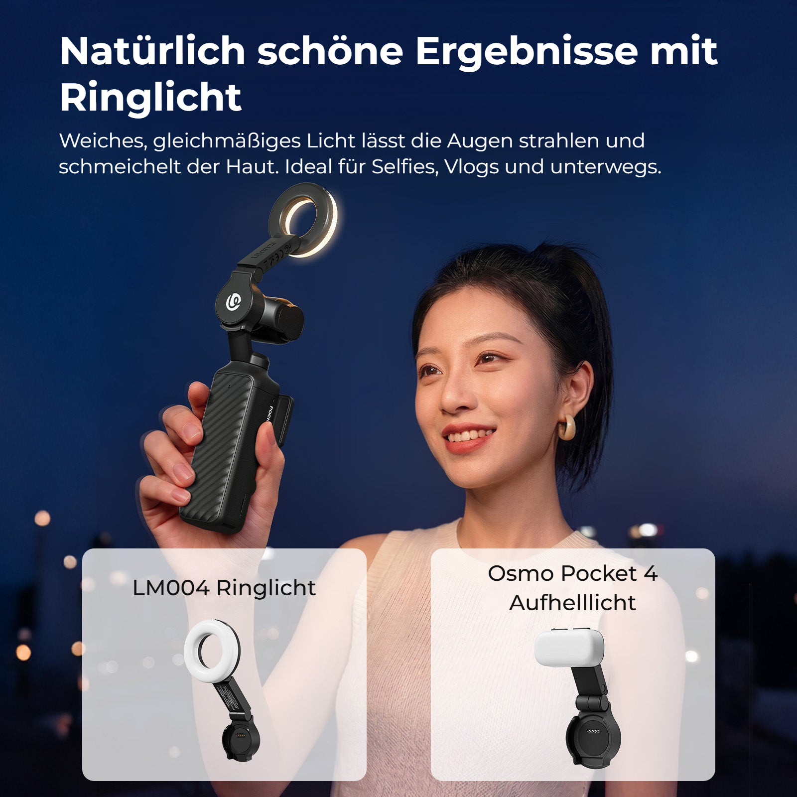Ulanzi LM004 kruhové přisvětlení pro DJI Osmo Pocket 4 – Měkké světlo, které nekreslí stíny