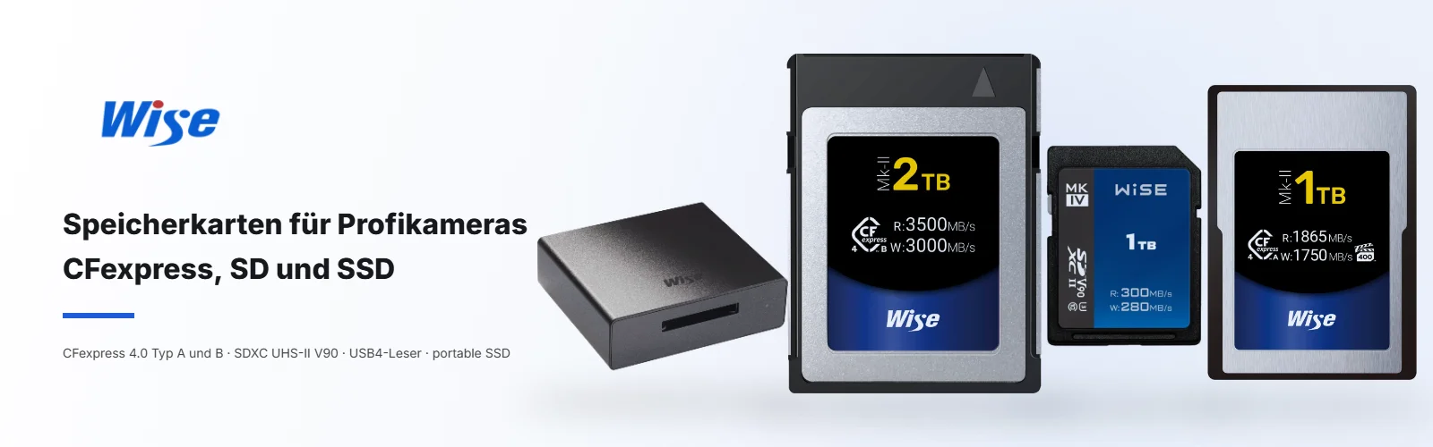 Wise – CFexpress- und SD-Speicherkarten und SSDs für Profikameras